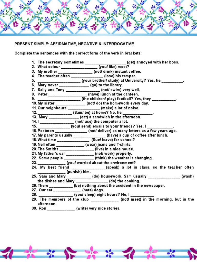 7525 Present Simple Affirmative Negative Interrogative | PDF