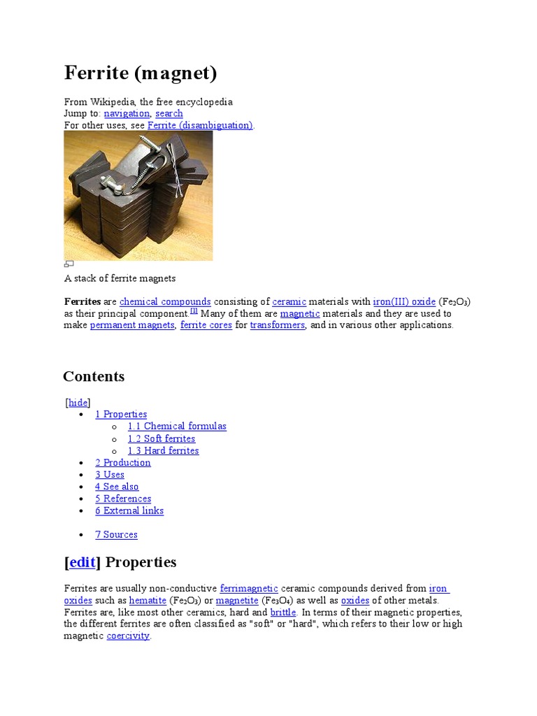 An Overview of Ferrites Their Chemical Formulas, Properties