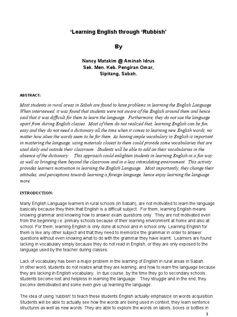 Learning English Through Rubbish PDF Vocabulary English Language