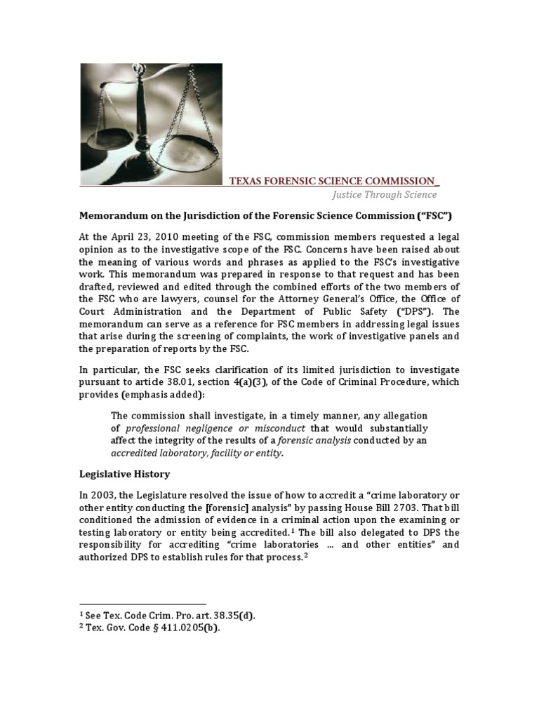 TFSC Memo | PDF | Forensic Science | Bill (Law)