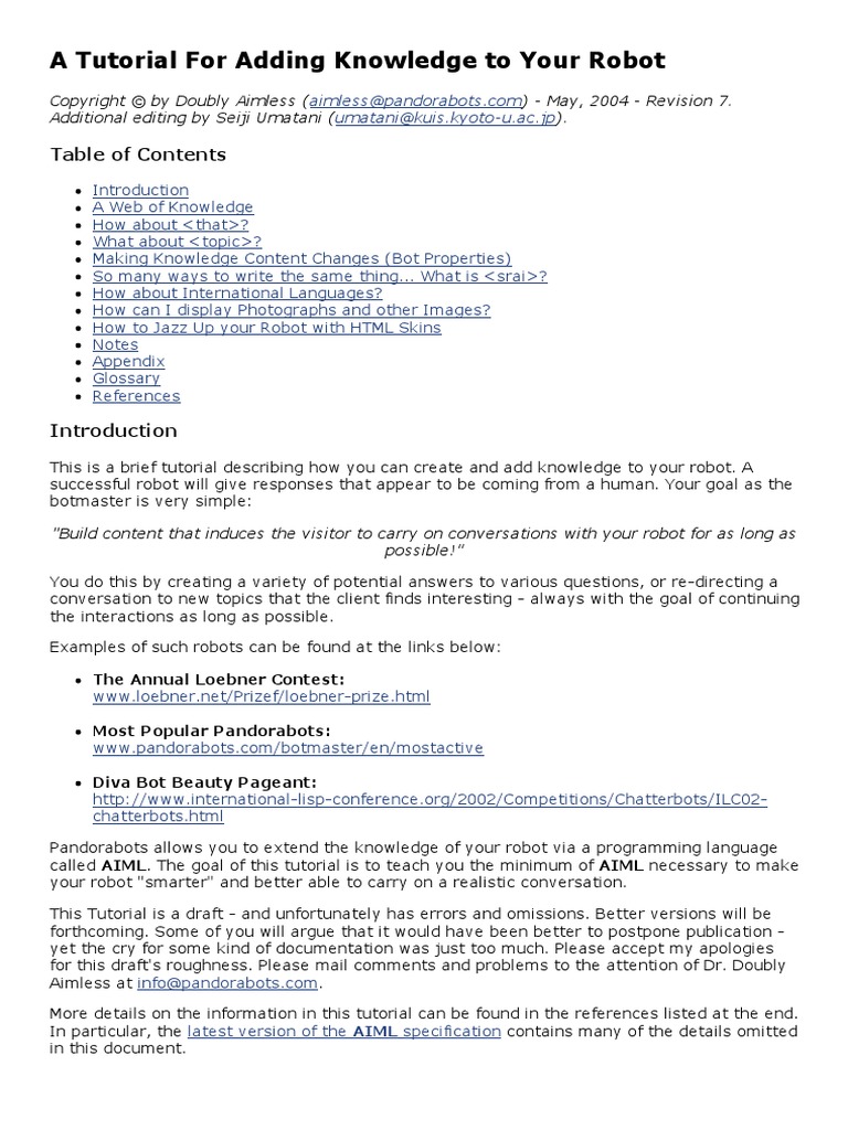 A Tutorial For Adding Knowledge To Your Robot | PDF | Html | Areas Of ...