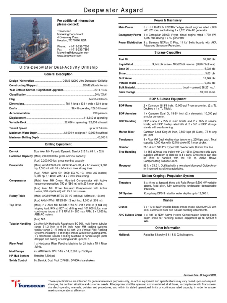 Deepwater Asgard | PDF | Crane (Machine) | Horsepower