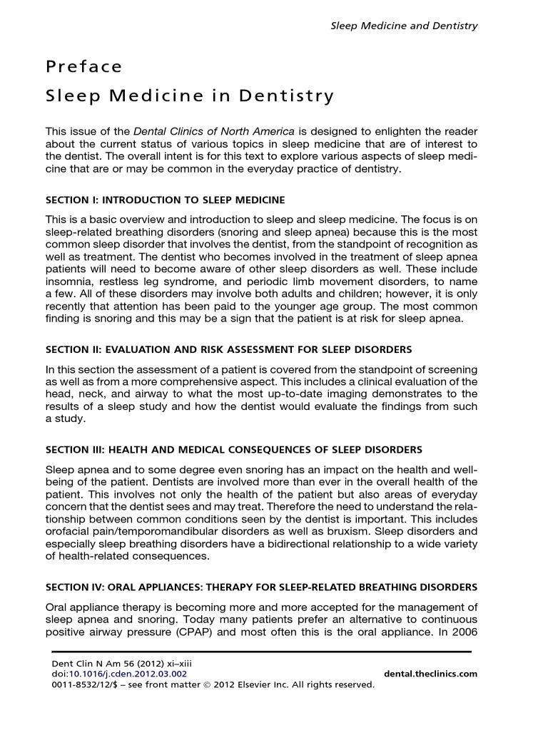 Dental Clinics of North America Sleep Medicine in Dentistry Xi Xiii