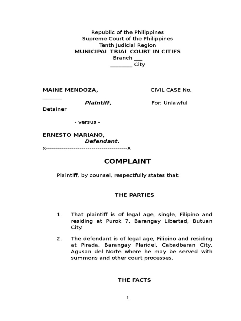 Complaint for Unlawful Detainer REVISED Lawsuit
