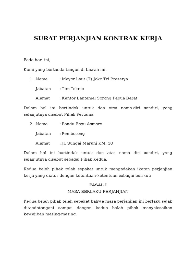 Contoh Surat Perjanjian Kerjasama Jasa Konstruksi