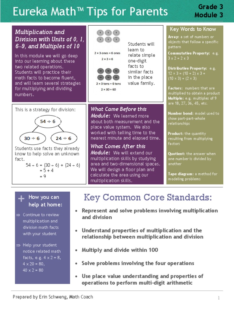 Eureka Math Grade 3 Module 3 Parent Tip Sheet 1 | PDF | Multiplication