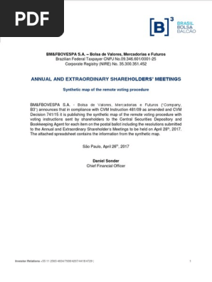 ANNUAL AND EXTRAORDINARY SHAREHOLDERS' MEETINGS - 04.28.2017 - SYNTHETIC MAP OF THE REMOTE VOTING PROCEDURE - BOOKKEEPING AGENT