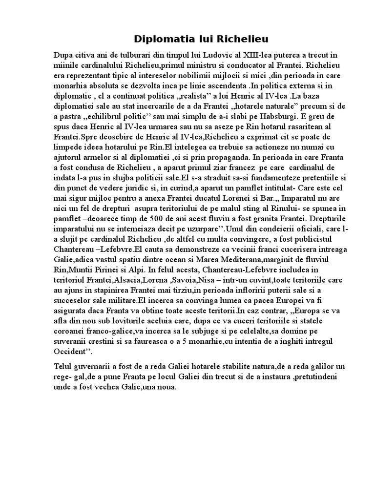Diplomatia Lui Richelieu | PDF