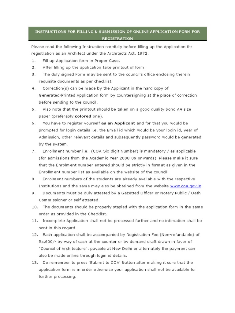 Instructions For Filling & Submission of Online Application Form For ...