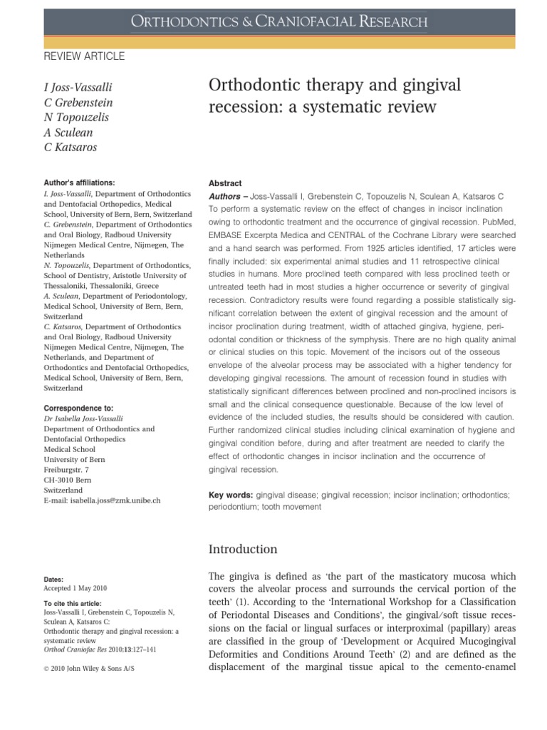 Orthodontic Therapy and Gingival Recession, A Systematic Review PDF PDF Periodontology