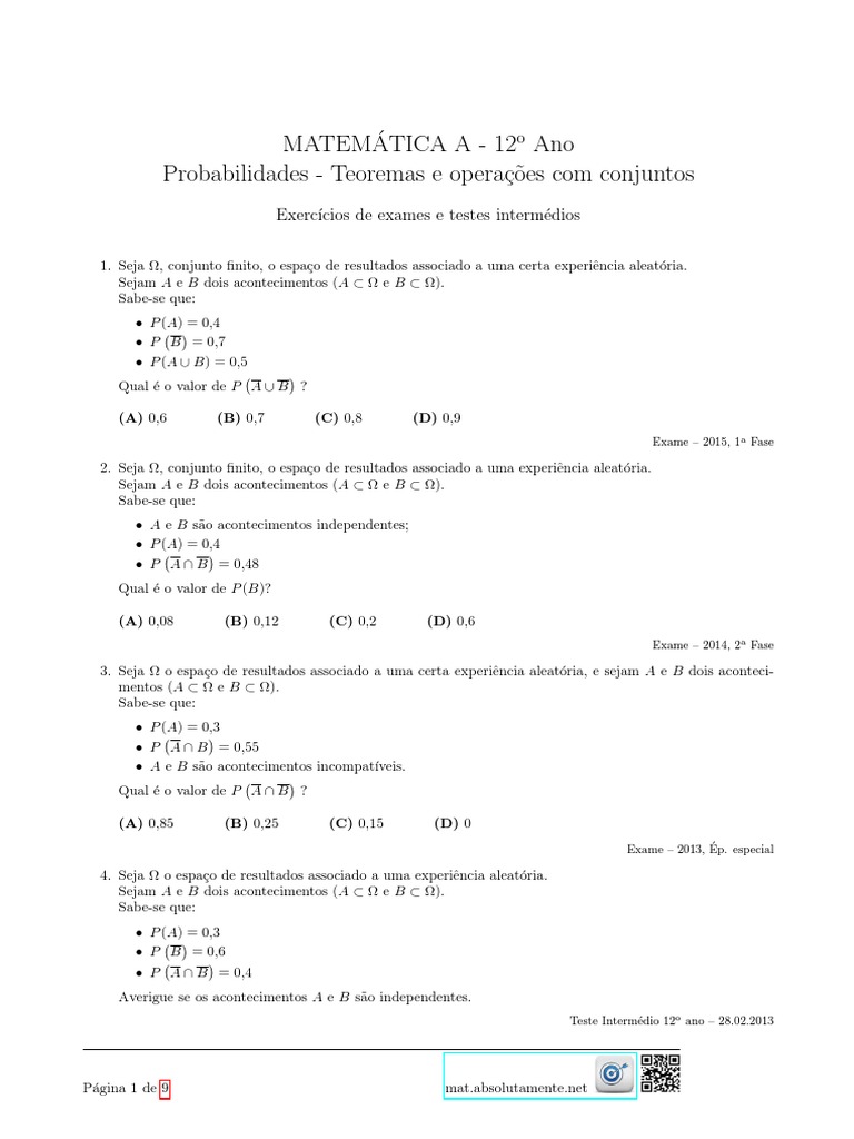 Prob. II PDF | PDF | Probabilidade | Ensino de Matemática