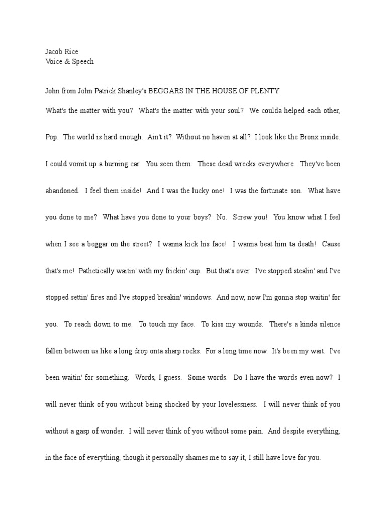 Beggars Monologue PDF