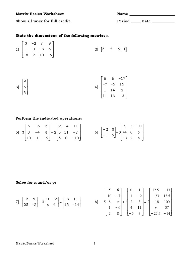 Matrix Worksheets 3 Sections | PDF | Matrix (Mathematics) | Matrix Theory