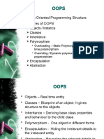 Object Oriented Programming Structure - Features of OOPS: Objects / Instance Classes Inheritance Polymorphism