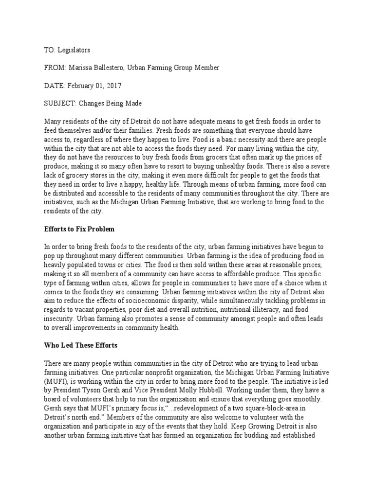 Ps 1010 Memo 1 | PDF | Urban Agriculture | Foods