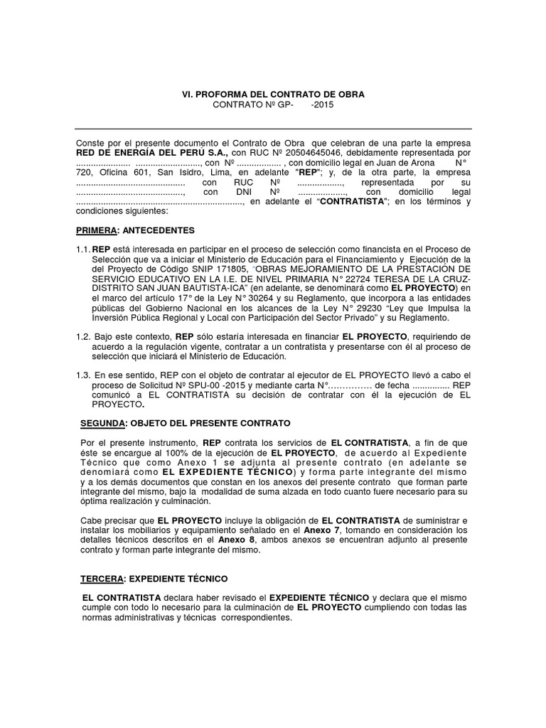 Modelo De Contrato De Obra