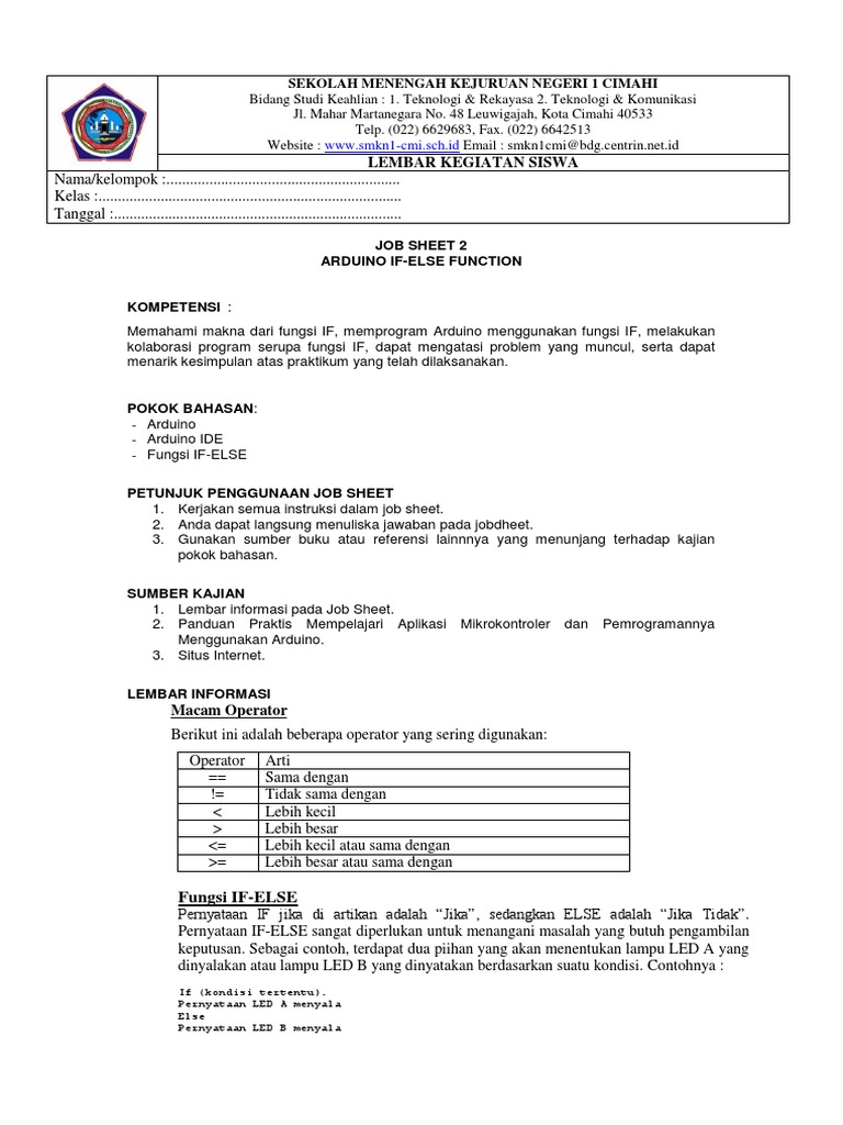 Fungsi IF-ELSE pada Arduino | PDF