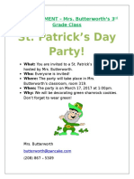 St. Patrick's Day Party!: ANNOUNCEMENT - Mrs. Butterworth's 3 Grade Class