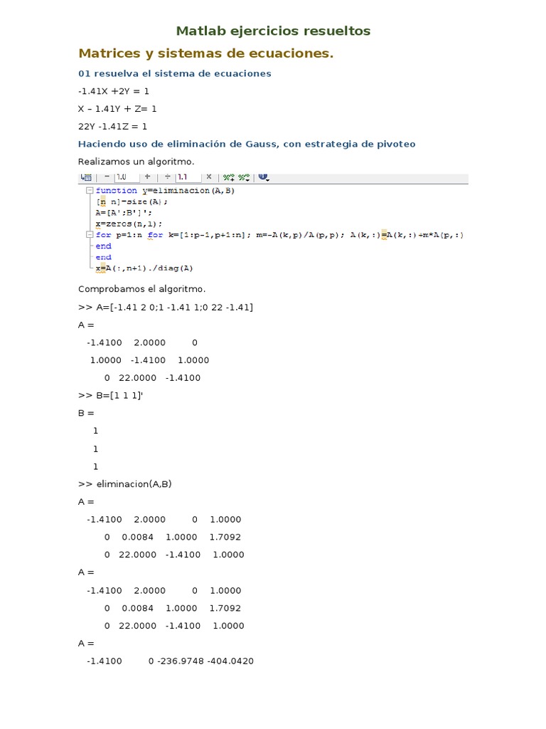 Matlab Ejercicios Resueltos | PDF | Determinante | Ciencia computacional