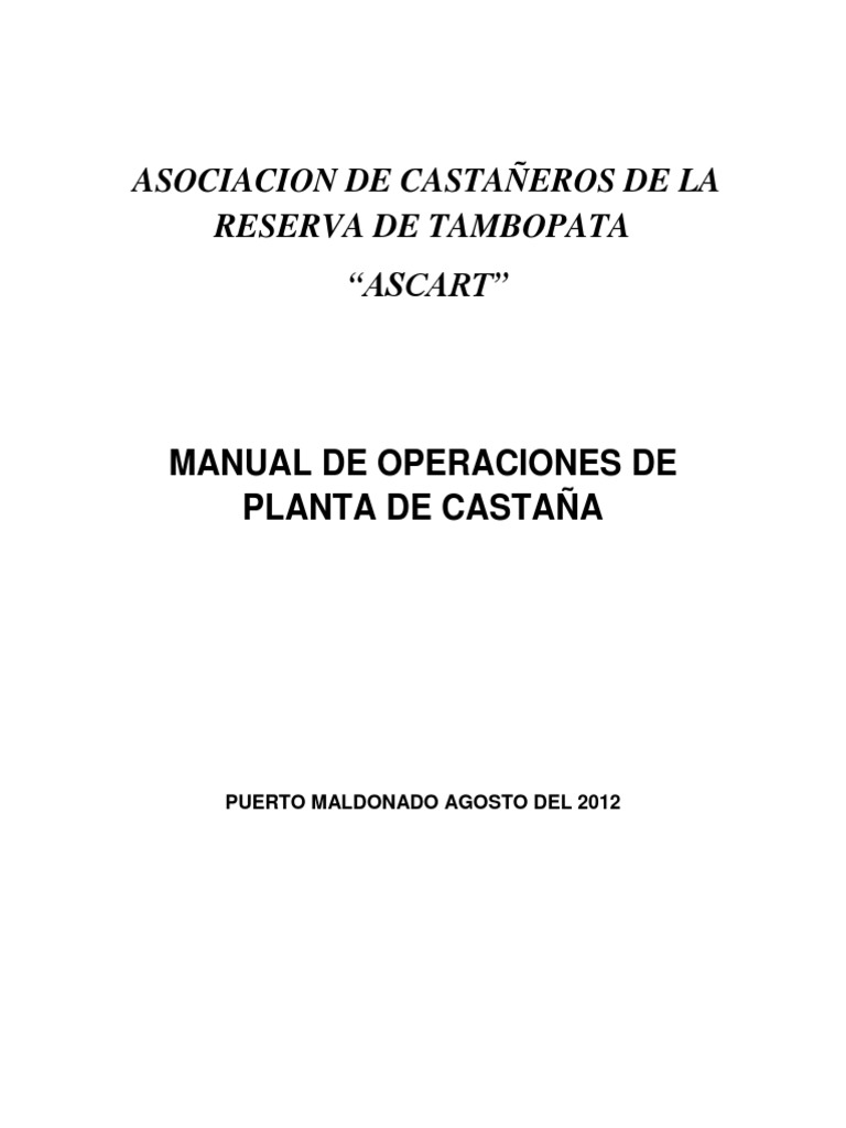 Manual de Operacion de Planta de Castaña ASCART PDF | PDF | Caldera | Agua
