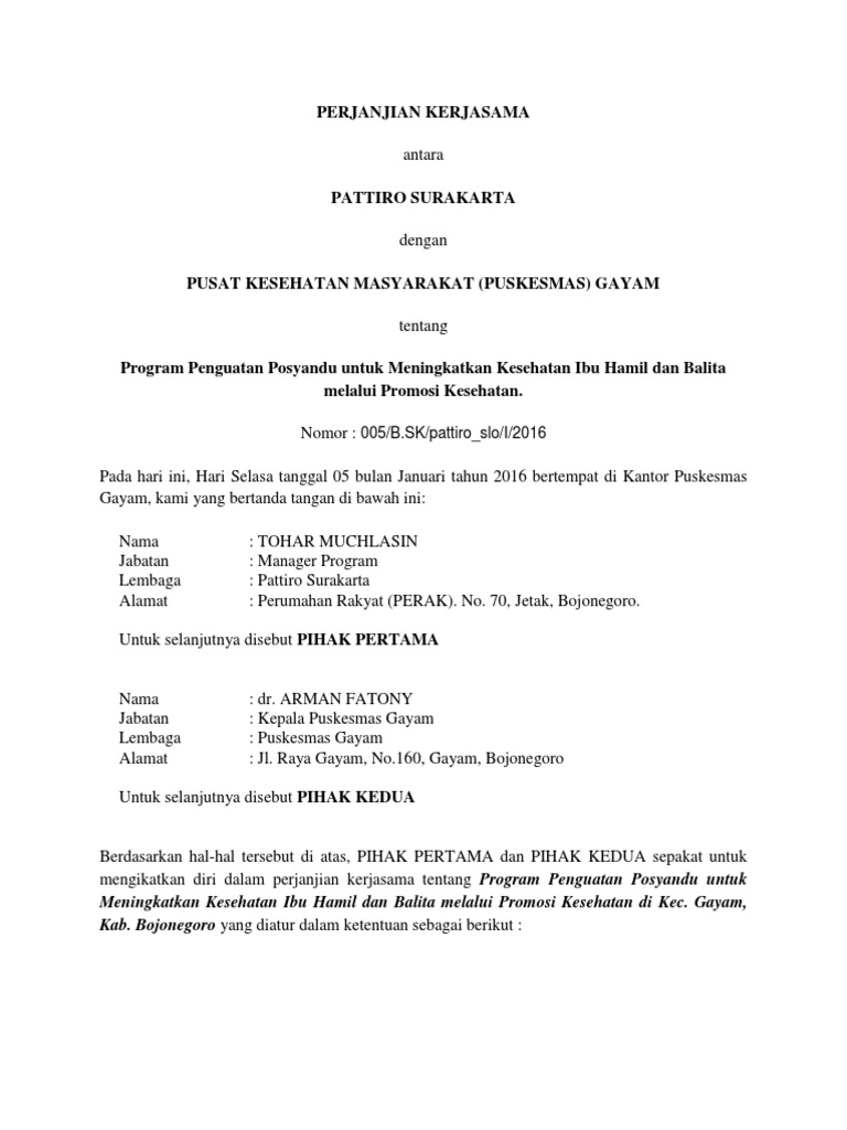 Contoh Surat Nota Kesepahaman
