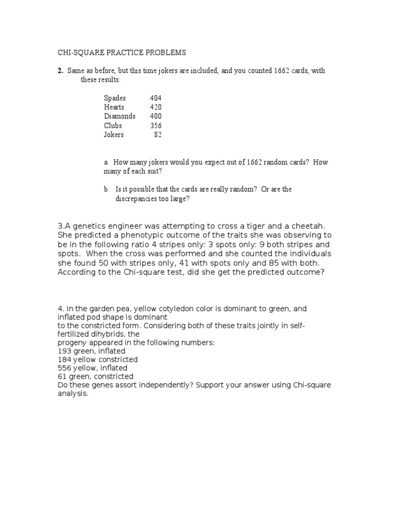 Chi Square Practice Problems KEY | Chi Squared Distribution | Chi