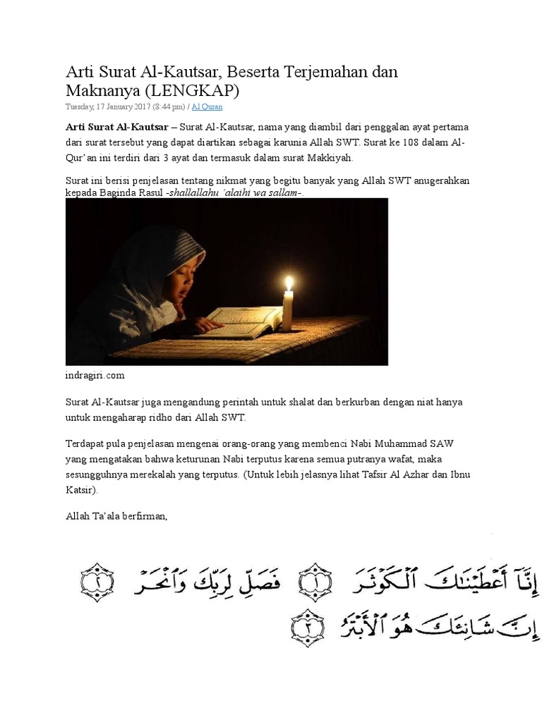 Arti Surat Al Kautsar Beserta Terjemahan Dan Maknanya
