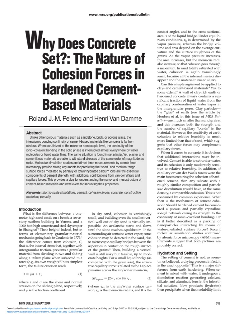 Why Does Concrete Set The Nature of Cohesion Forces in Hardened
