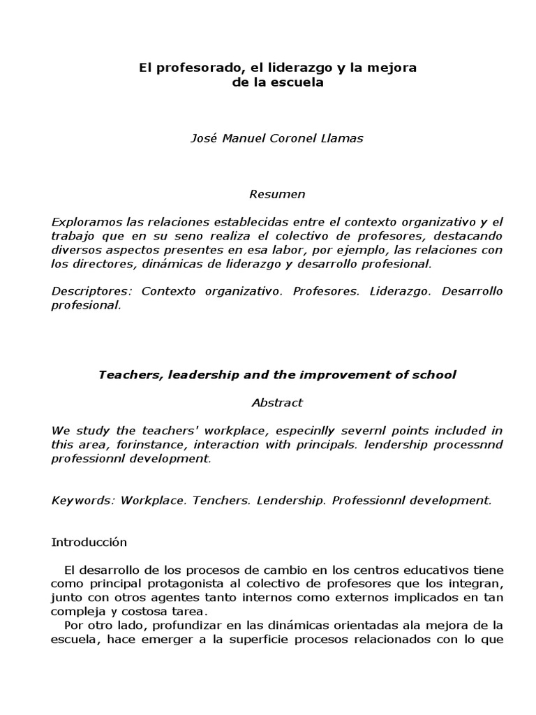 Liderazgo y mejora en educación escolar | PDF | Liderazgo | Maestros
