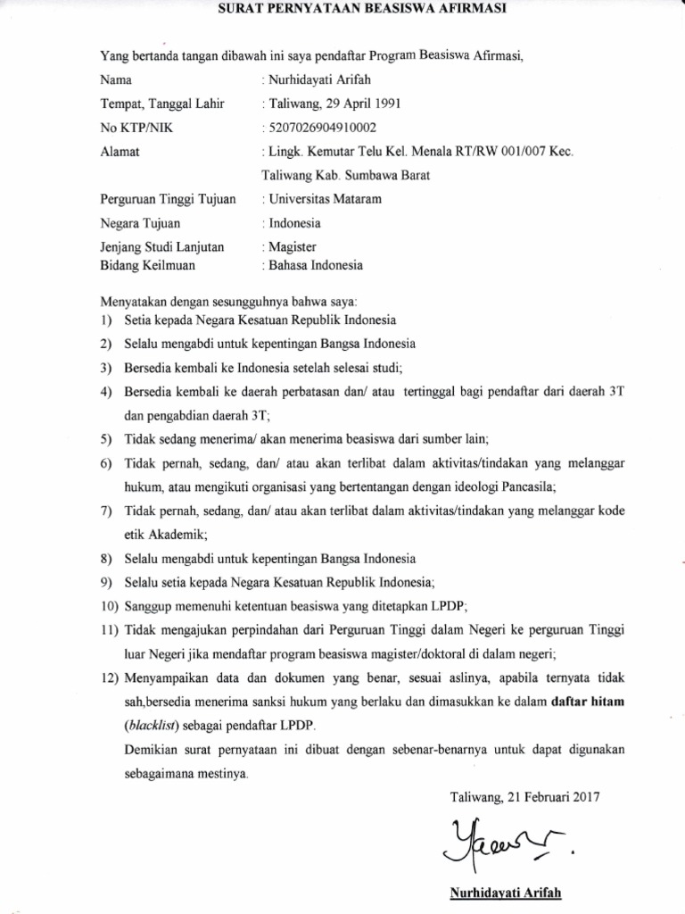 Surat Pernyataan Lpdp