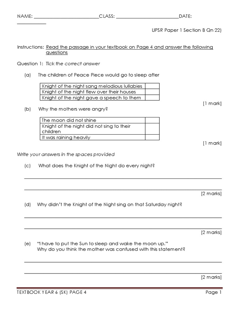 UPSR Paper 1 Section B Qn 22 Guide | PDF
