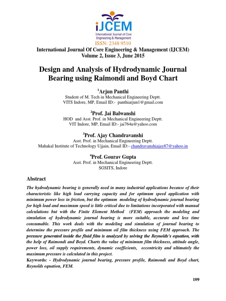 Design and Analysis of Hydrodynamic Journal Bearing Using Raimondi and ...