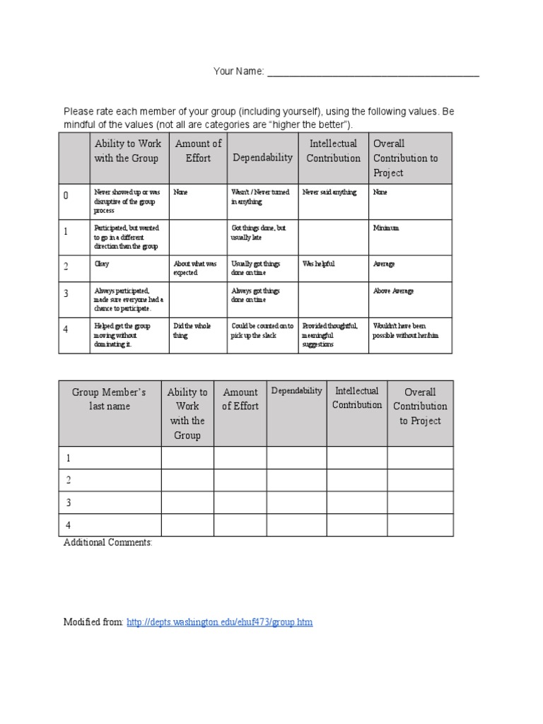 Group Member Evaluation Form | PDF