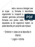 Embriologia Este o Ramura a Biologiei Care Se