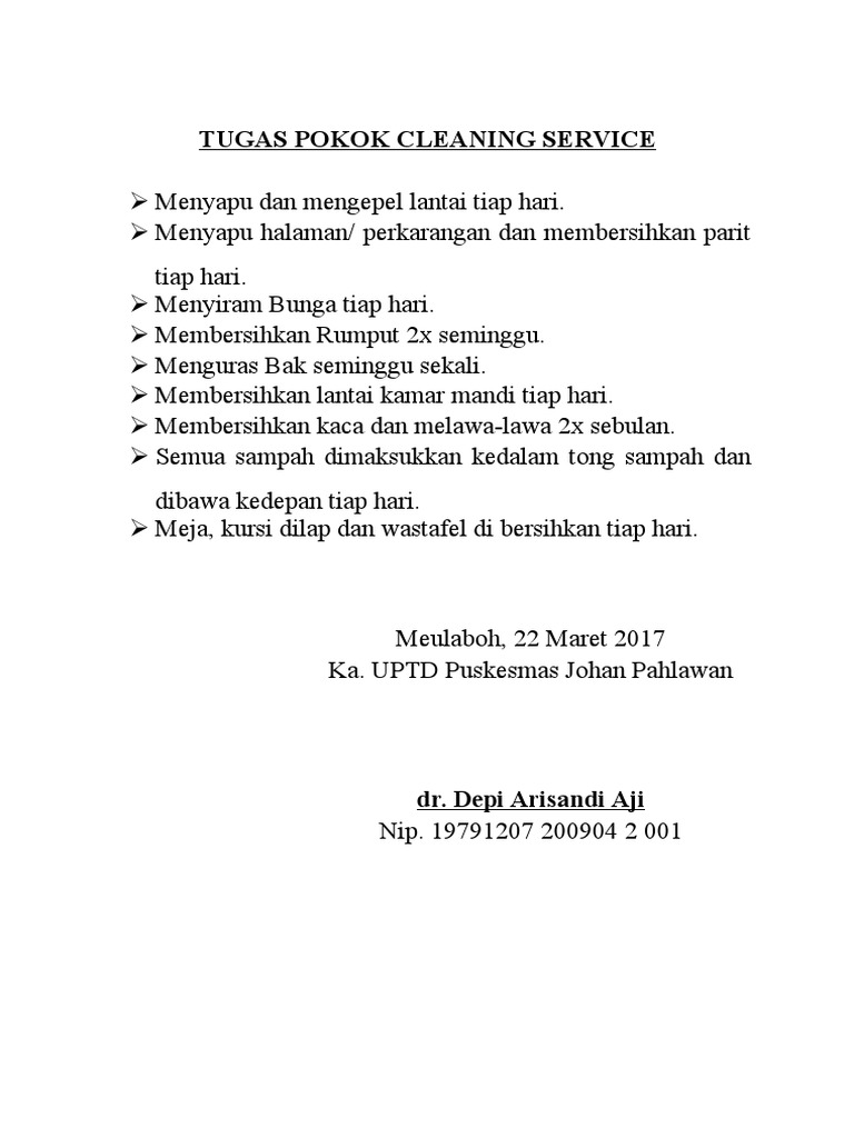 Tugas Pokok Cleaning Service