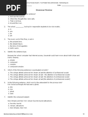 Grammar Review (Grade 7) - Free Printable Tests and Worksheets - HelpTeaching