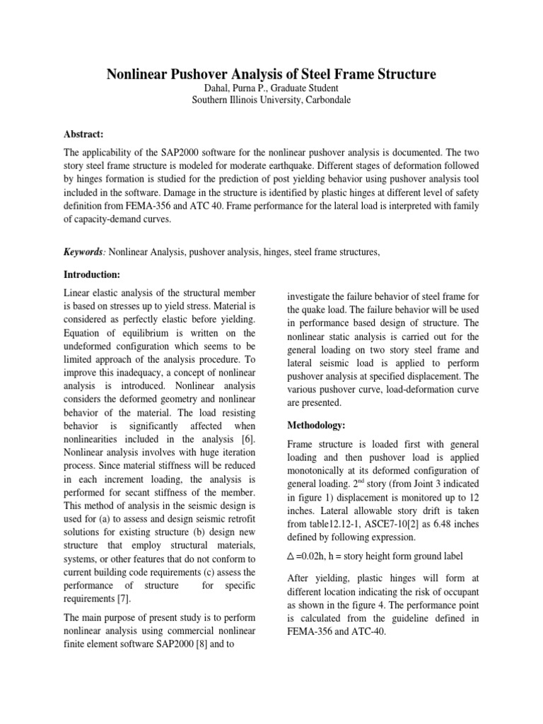 Nonlinear Pushover Analysis of Steel Frames | PDF | Deformation ...