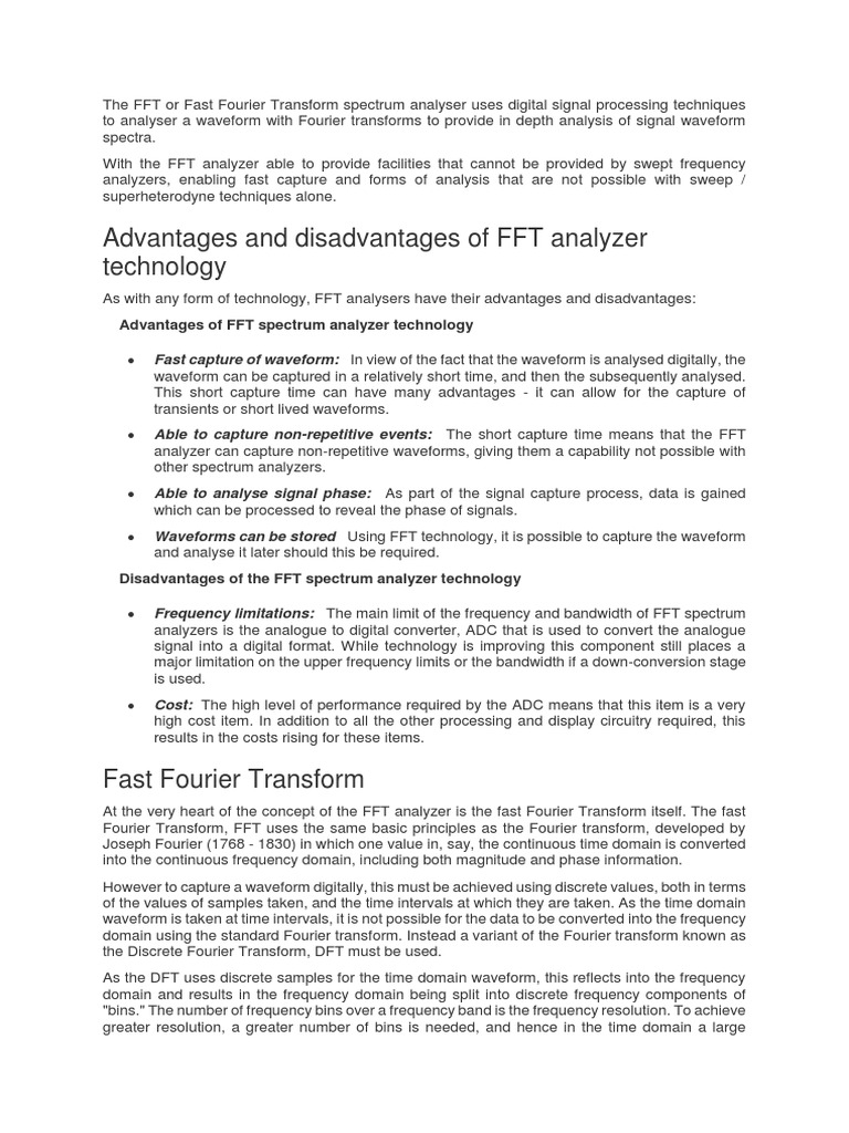 Advantages and disadvantages of FFT spectrum analyzer technology PDF