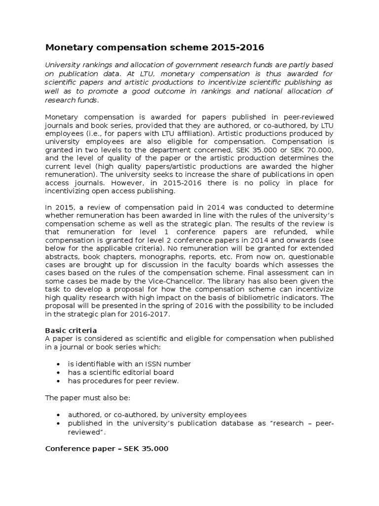 Monetary Compensation Scheme 2015-2016 | PDF | Academia | Science