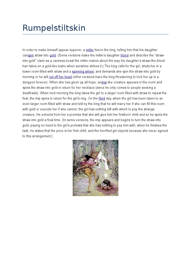 Rumpelstiltskin Miller Spin Gold Blond PDF Fairies Traditional