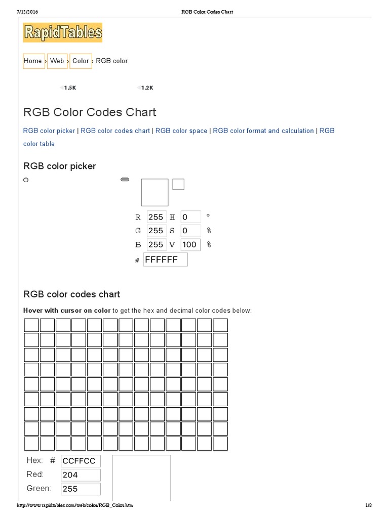 RGB Color Codes Chart | Download Free PDF | Rgb Color Model | Grey