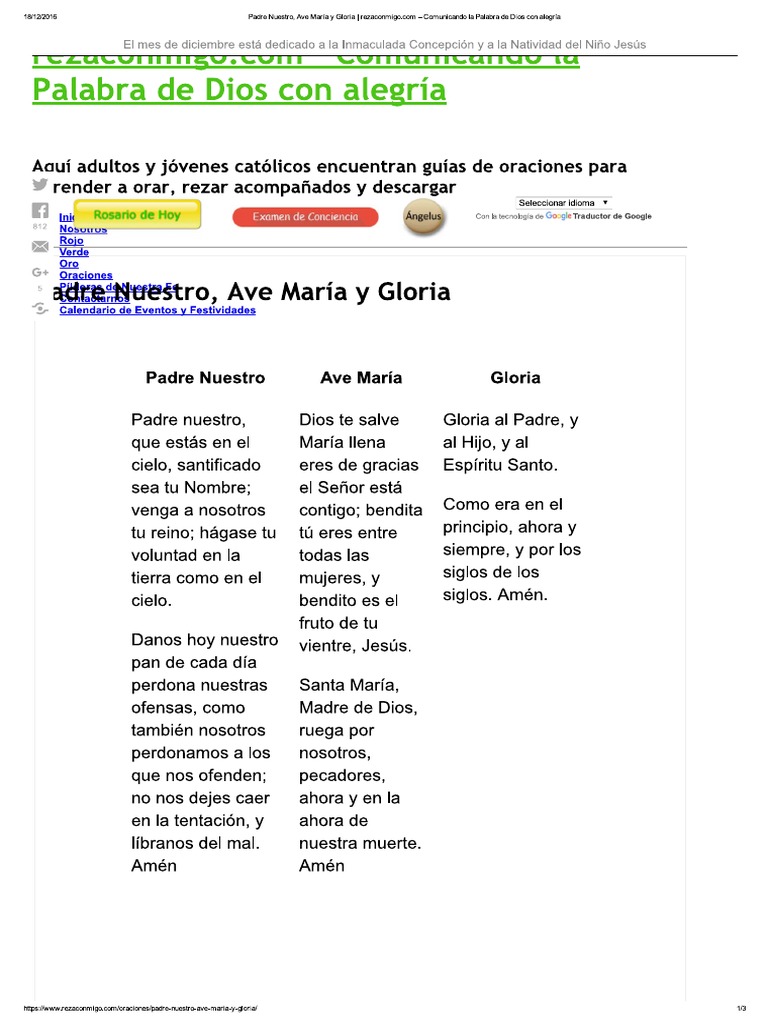 Padre Nuestro, Ave María y Gloria - Rez PDF | PDF
