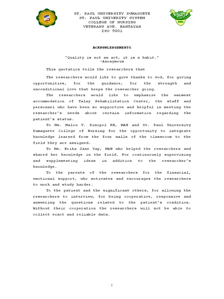 Acknowledgements for Nursing Research | PDF