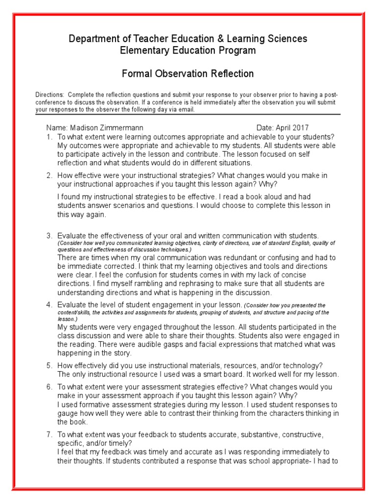 Postobservationreflection | PDF | Action (Philosophy) | Cognition