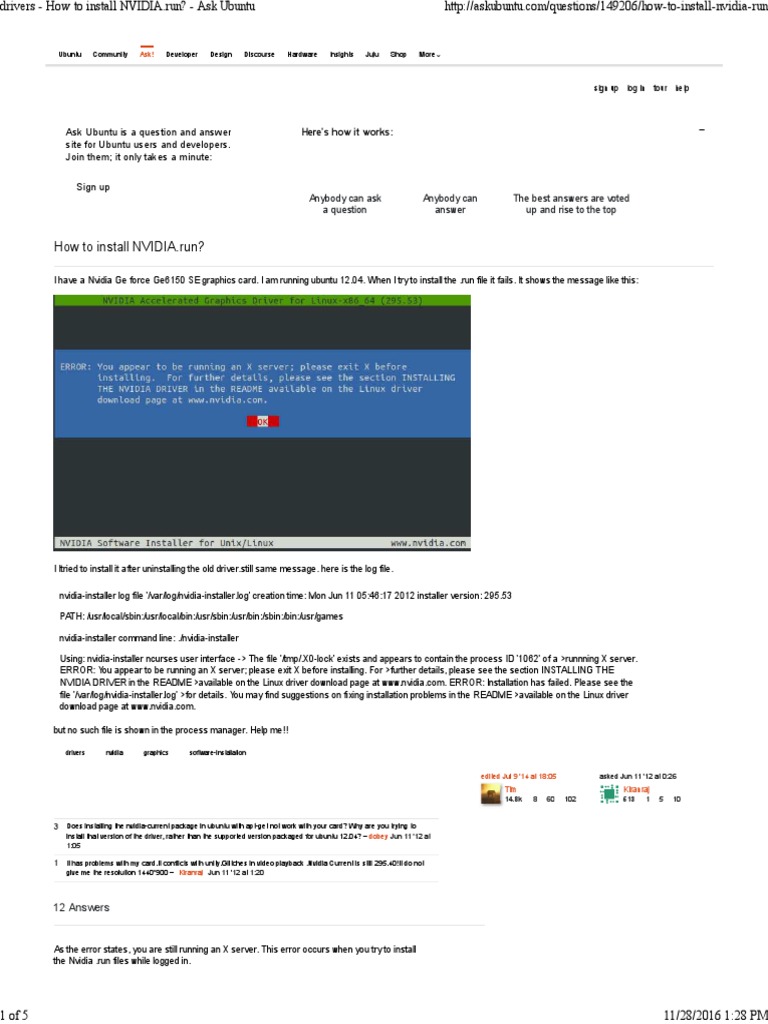 Drivers - How To Install NVIDIA - Run - Ask Ubuntu | PDF | Ubuntu ...