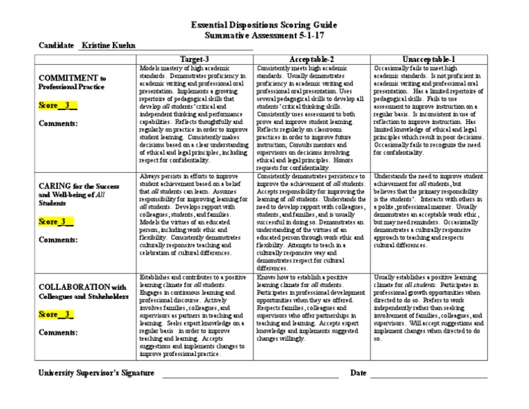 Essential Dispositions Scoring Guide | PDF | Educational Assessment ...