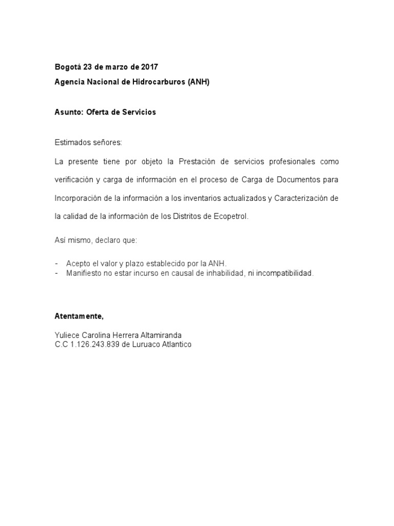 Carta Oferta de Servicios | PDF