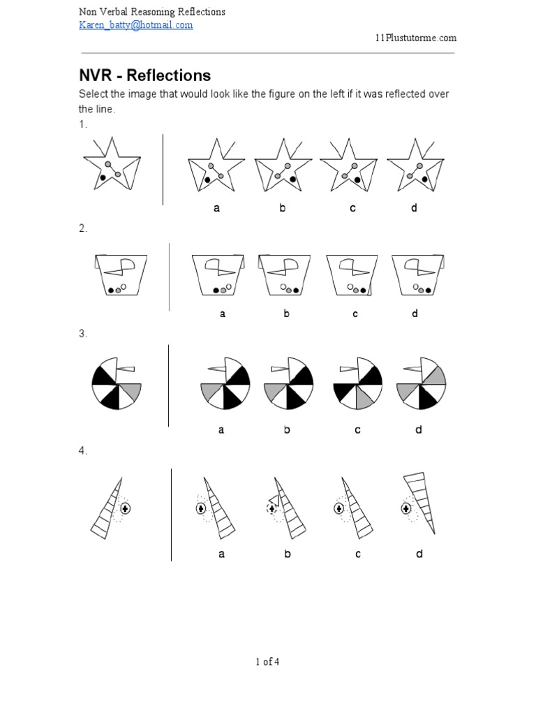 Non Verbal Reasoning Reflection Worksheet | PDF