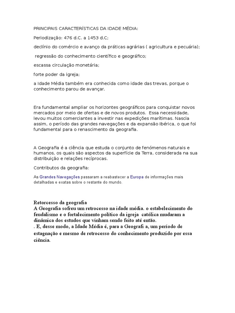 Principais Características Da Idade Média | PDF | Ciências Sociais ...