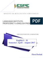 English I - II Semester: April - August 2017: Nombre de La Asignatura: Parcial de Estudio